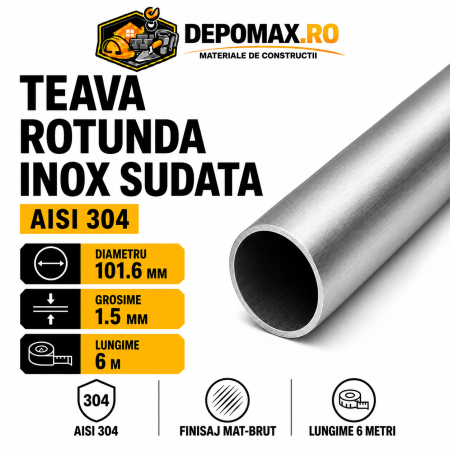 Teava rotunda inox sudata AISI 304, 101.6 x 1.5 mm, 6 metri